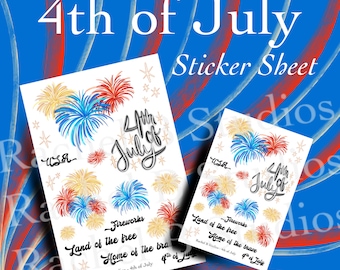4th of July Sticker Sheet > Fireworks USA Planner Stickers  > Independence Day Red White Blue