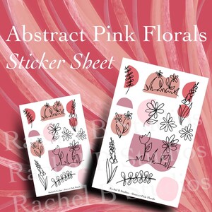 Feuille d'autocollants floraux roses abstraits > Stickers organisateur de fleurs dessin au trait