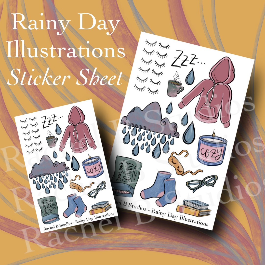 Rainy Day Illustrations Sticker Sheet > Hand Drawn Cozy Images Planner ...