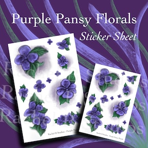 Hoja de pegatinas florales de Pansy púrpura > Pegatinas del planificador de flores violetas > Papel de flores y hojas lindo