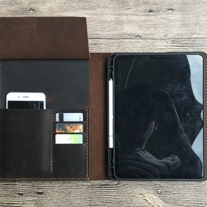 Personalized Pen slot charging Discrete iPad pro 11/12.9 10.5 Crazy horse leather case,Flip/stand ipad leather wallet Case,gift for him.