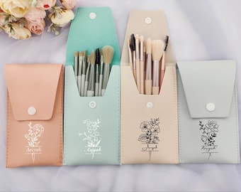 Personalized Makeup Brush Set| Makeup Brush Bag Bridesmaid Gift | Wedding Bridal Shower Favors | Bachelorette | Party Gift for Her/Mom