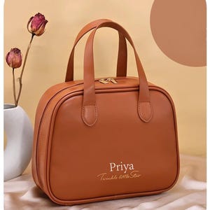 Personalized Vegan Leather Makeup Bag: Monogrammed Cosmetic Travel Bag image 7
