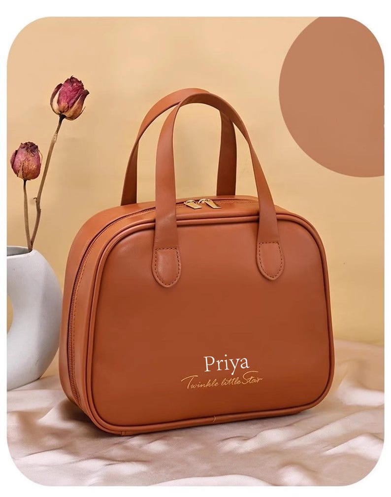 Personalized Vegan Leather Makeup Bag: Monogrammed Cosmetic Travel Bag image 7