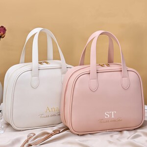 Personalized Vegan Leather Makeup Bag: Monogrammed Cosmetic Travel Bag image 4