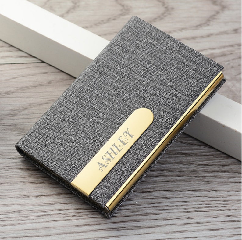 Personalized BUSINESS CARD HOLDER Case,Groomsman Gifts, Fathers Day Gifts for Him Men Dad Boyfriend Gift Doctor Realtor Boss Lawyer Office Gold