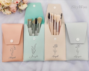 Personalized Makeup Brush Set| Makeup Brush Bag Bridesmaid Gift | Wedding Bridal Shower Favors | Bachelorette | Party Gift for Her/Mom