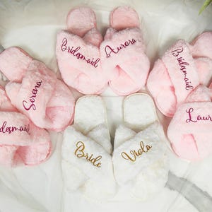 Custom Bride Slippers,Fluffy Bridesmaid Slippers,Bride Slipper Personalized,Christmas party slippers,Custom Fluffy Slippers,Bridesmaid Gift.