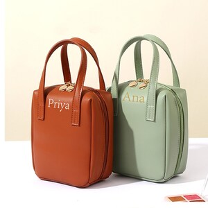 Personalized Vegan Leather Makeup Bag: Monogrammed Cosmetic Travel Bag image 5