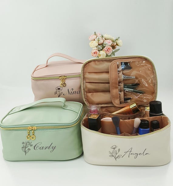 customized travel makeup bag Large Capacity Cosmetic Bag,personalized Birthday Flower Name Cosmetic  Storage Bag,bridesmaid Gift Makeup Bag,customized Travel Makeup Bag