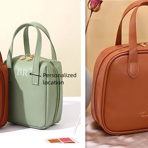 Personalized Vegan Leather Makeup Bag: Monogrammed Cosmetic Travel Bag image 2