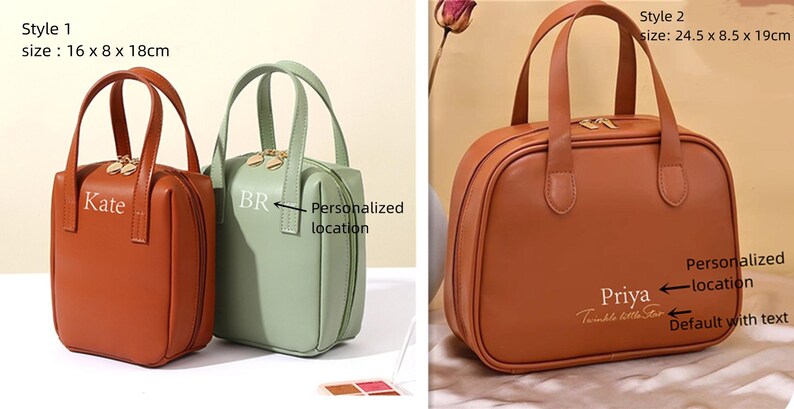 Personalized Vegan Leather Makeup Bag: Monogrammed Cosmetic Travel Bag image 2
