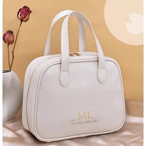 Personalized Vegan Leather Makeup Bag: Monogrammed Cosmetic Travel Bag image 9