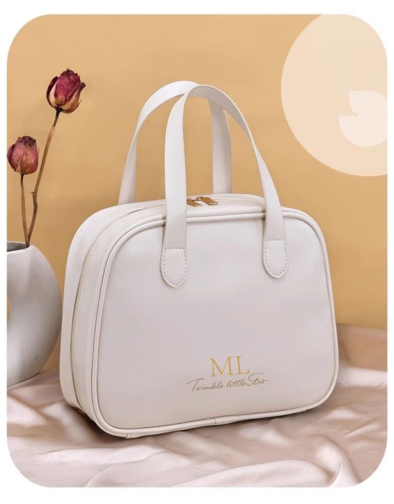 Personalized Vegan Leather Makeup Bag: Monogrammed Cosmetic Travel Bag image 9
