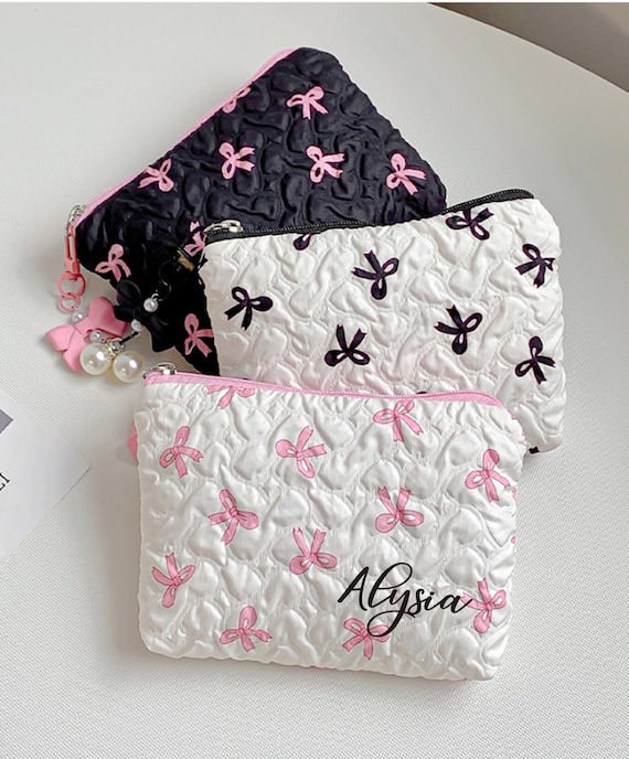 Custom makeup bag with bow ,convenient lipstick handbag,women's high-end handbag Makeup Bag.cute coin purse bag,gift for her.bridesmaid gift