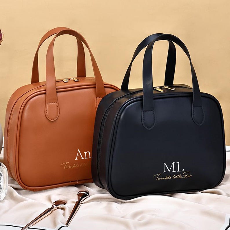 Personalized Vegan Leather Makeup Bag: Monogrammed Cosmetic Travel Bag image 6