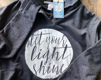 Let Your Light Shine  Fair Trade Sustainable Women's Fleece Open Thumb Hoodie | Christian Sweatshirt with Hood
