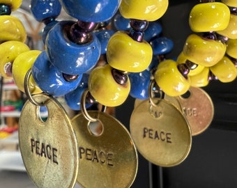 Peace for Ukraine Simple Fair Trade Haitian Ceramic Bracelet with Inspirational Charm