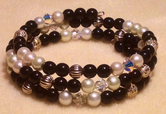 Items similar to Black, White and Silver Linings Bracelet on Etsy