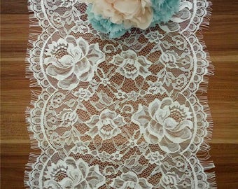 Ivory Lace table runner , lace table runner,  12 inches wide, Wedding Decor, Overlay, Tabletop Decor, Centerpiece, table runners for event