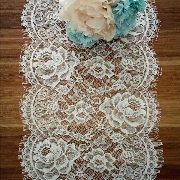 Ivory Lace table runner , lace table runner,  12 inches wide, Wedding Decor, Overlay, Tabletop Decor, Centerpiece, table runners for event