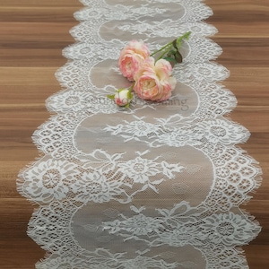 White lace table runner,12&quot; wide, Wedding table runners, Lace table runner ,Wedding Decor, Overlay, Tabletop Decor,table runners for event