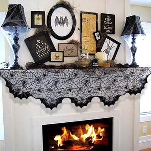 Halloween Fireplace Decor/ Mantle Scarf Cover Black Bats - Etsy