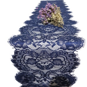 Chemin de table en dentelle bleu marine, chemin de dentelle bleu marine, mariage bleu marine, 11 pouces/ 28 cm de large, décor bleu marine