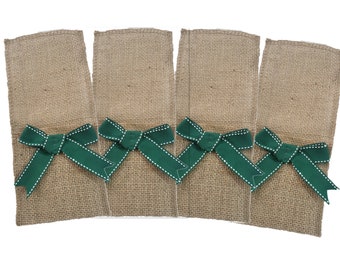 Rustic Burlap Silverware Pocket/ Bag/ Pouch, Burlap Cutlery Bag, Christmas Table Decor