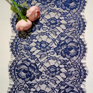 Navy wedding runners, lace topper, Navy lace table runner , 12 inches / 30cm wide,  navy lace runners for wedding, table runners for event