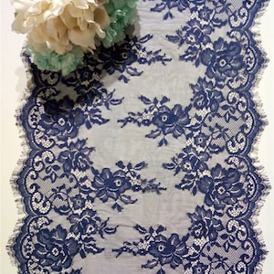 14 inch/ 35cm Wedding table runner,Navy lace table runner, Navy blue linens, Navy blue lace table runner, Nautical wedding, baby shower