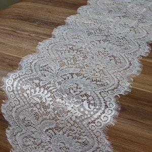 Wedding table runner, White lace table runner, Scalloped lace table runner, Garden wedding