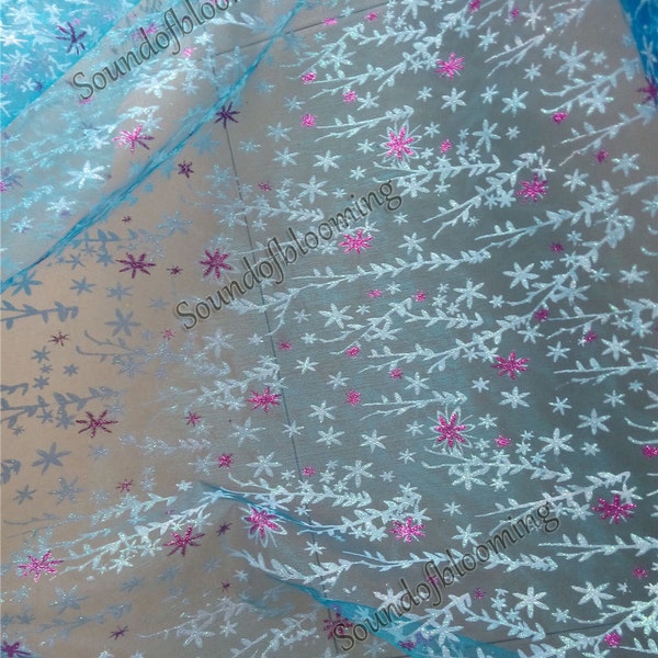 Frozen fabric, Frozen Fever, Frozen Fever fabric for Elsa Dress, Elsa Cape Fabric, Frozen Fever Floral Print Organza FF150513