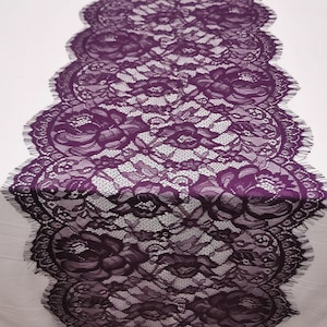 Dark Purple lace table runner 12 inches / 30cm wide 6ft to 14ft