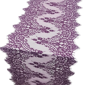 Purple Lace Table Runner with Scalloped Edge eggplant,purple lace runner, purple table runner for wedding 10inches / 25cm wide 7ft to 30ft