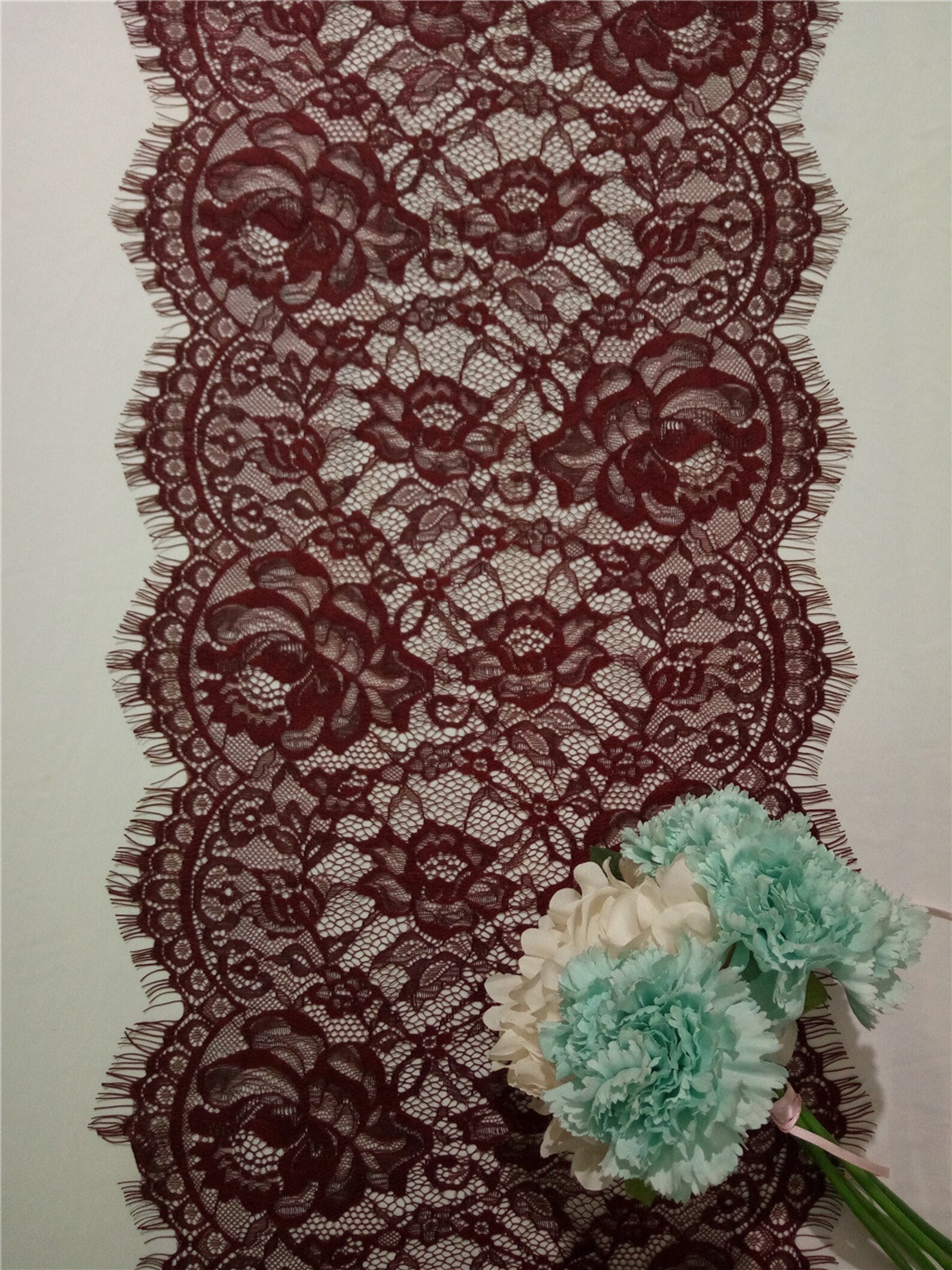 Burgundy lace runner wedding table runner 12 inches / 30cm Etsy