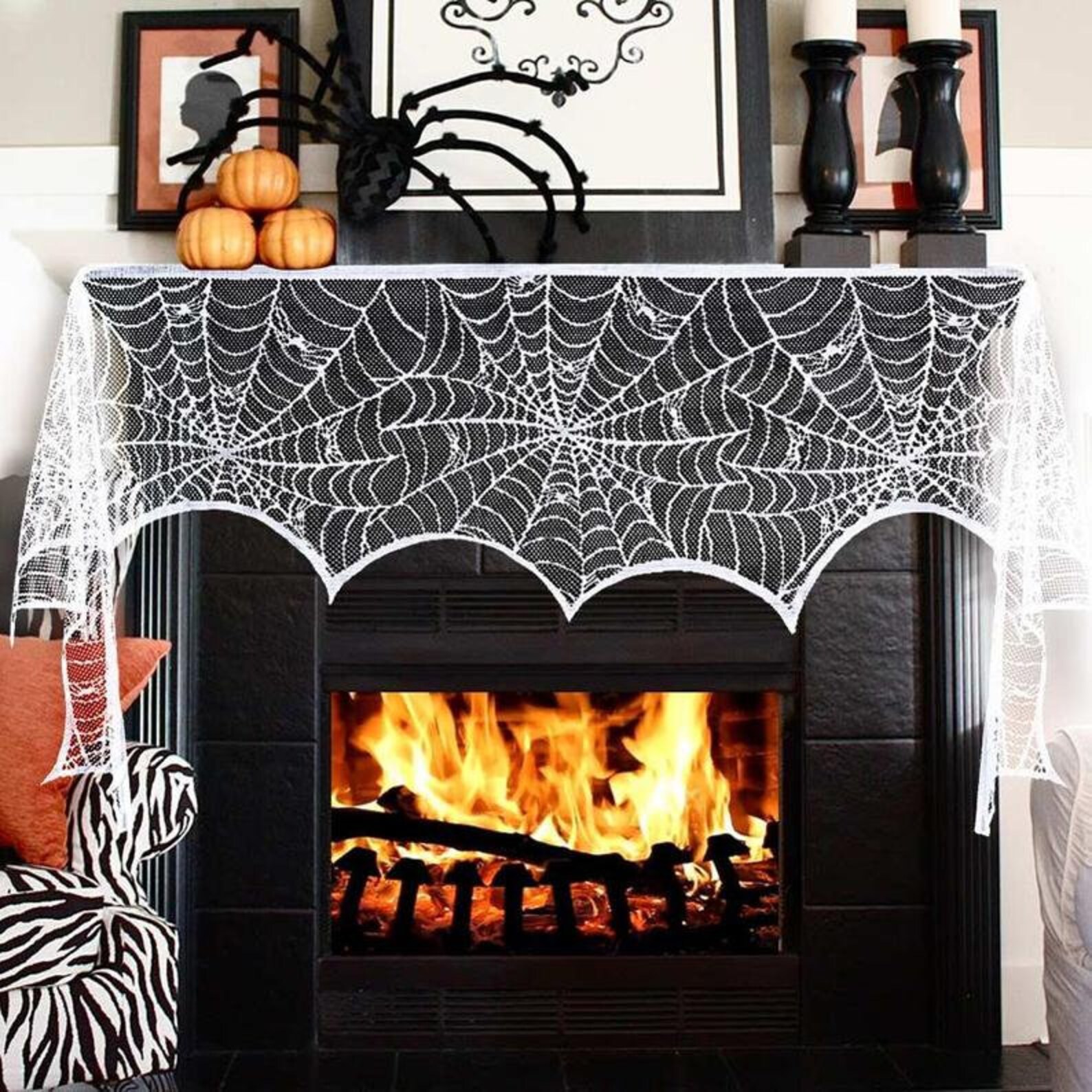Halloween Fireplace Decor/ Mantle Scarf Cover Black Bats | Etsy