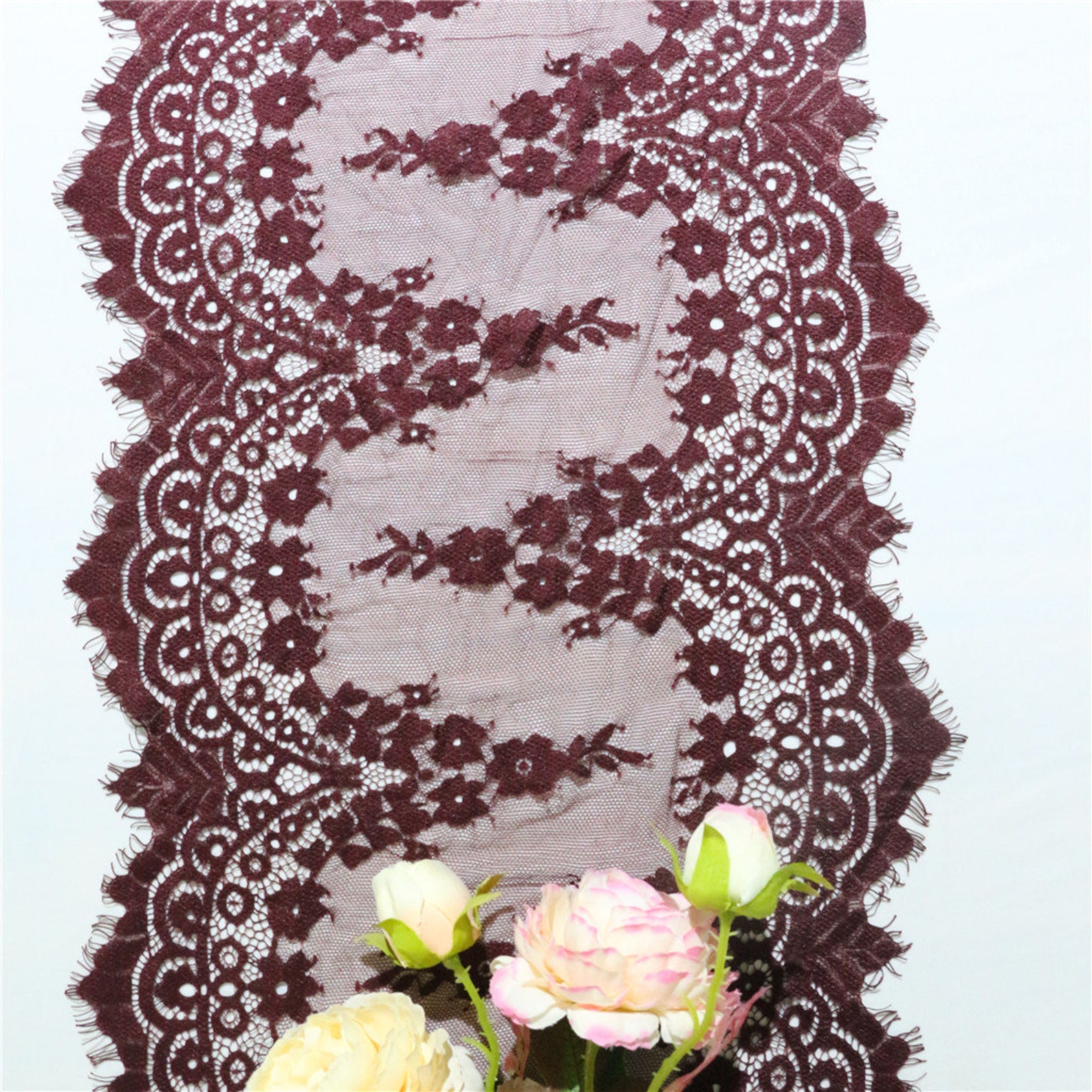Burgundy Wine Red Lace Runner, Wedding Table Runner, 12 Inch/ 30cm Wide ...