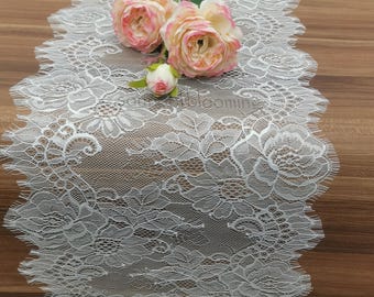 White Lace table runner , lace table runner,  12 inches wide, Wedding Decor, Overlay, Tabletop Decor, Centerpiece,  table runners for event