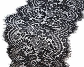 Camino de mesa negro, decoración de mesa para fiesta gótica, boda gótica, camino de mesa de encaje negro de 33 cm de ancho