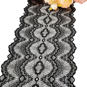 Runner in pizzo nero, 9" di larghezza, da 7 a 30 piedi, runner da tavolo da pranzo, runner da tavolo di Halloween, runner da tavolo di lunghezza personalizzata