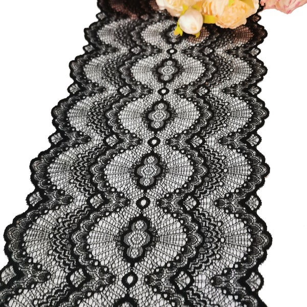 Black lace runner 9" wide 3ft to 30ft Dining Table Runner