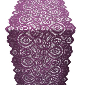 Chemin de table en dentelle violet foncé avec bords festonnés chemin de table violet aubergine 7 pouces/18 cm de large 3 pi à 30 pi