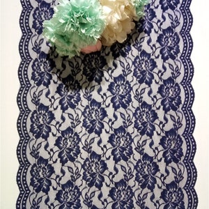 12 inches / 30cm Navy Blue Lace table runner, Wedding table runner, Nautical wedding, Something blue wedding, Long table runner