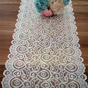 Ivory lace table runner wedding table runner 12&quot; wide 3ft to 15ft long