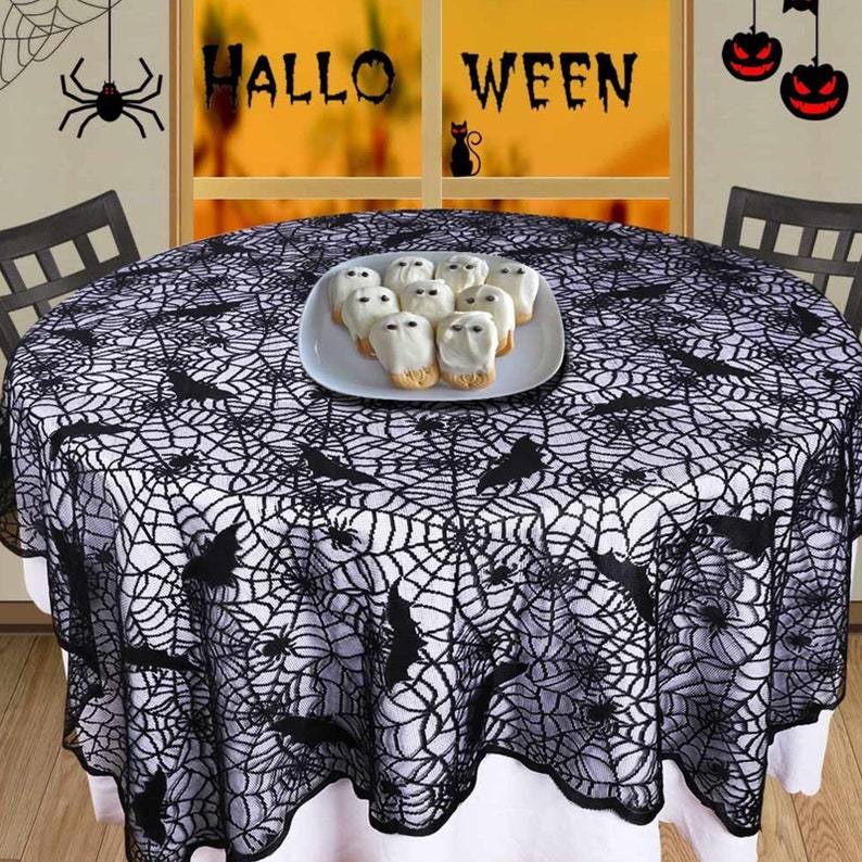 Halloween Table Cloth
 Halloween tablecloth Bats spiderweb tablecloth Black lace