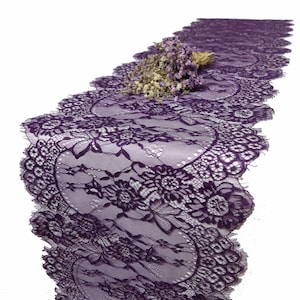 Purple Lace table runner, Deep / dark purple table runners, Purple wedding lace runner, Eggplant purple 12“X10ft/ 30X300m long