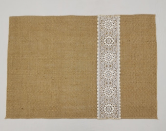 2pcs Rustic Placemats with white lace, Jute Placemat for house warming gift, Farmhouse Decoration 12X18inch