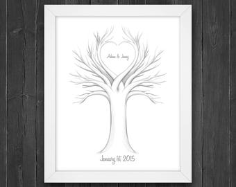 Wedding Tree Guest Book Printable with Instruction Card / Wedding Guest Book / Wedding Fingerprint Tree / Customize Instant Download