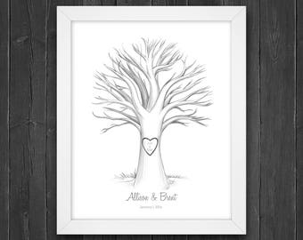 Wedding Tree Guest Book Printable with Instruction Card / Wedding Guest Book / Wedding Fingerprint Tree / Customize Instant Download